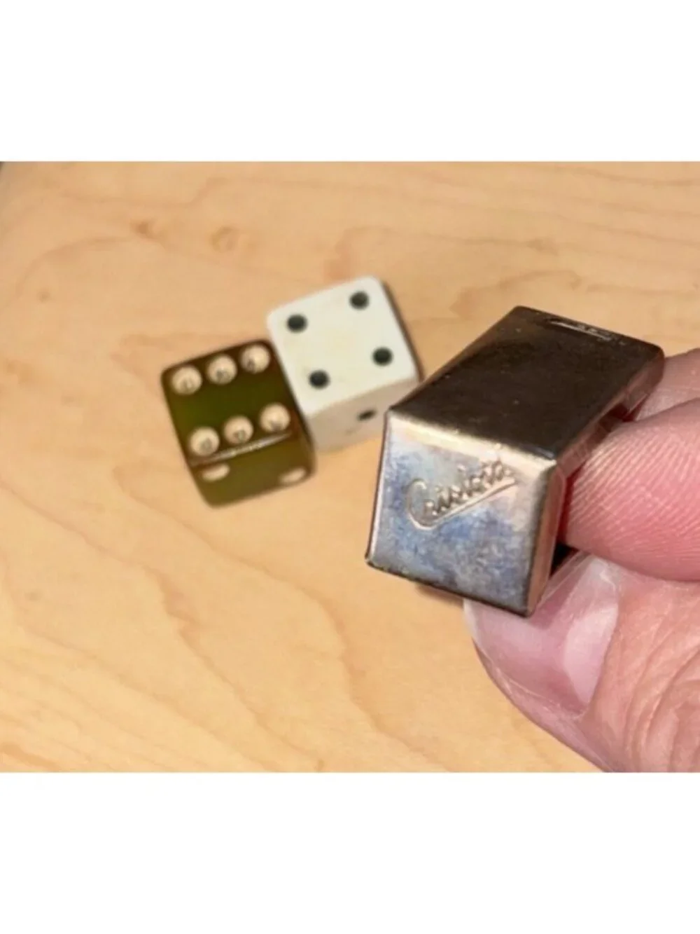 Vintage Crisloid  Dice Holder Charm With Two Die Sterling